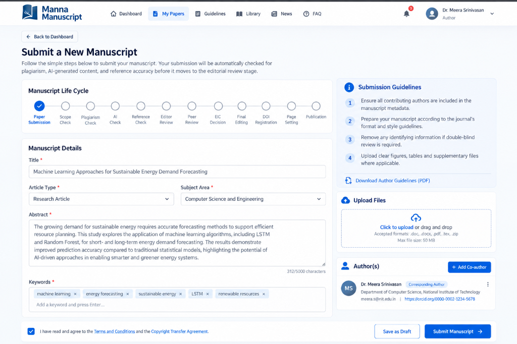 Manna Manuscript - Author Submission and Screening Workflow